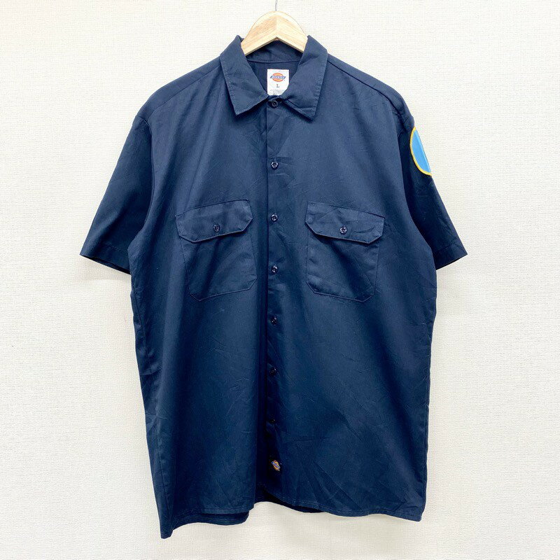 【今ならお得★ポイント10倍】US古着 ディッキーズ Dickies ワークシャツ 半袖 ALABAMA GREAT SEAL ワッペン サイズ:メンズ L ネイビー 【中古】