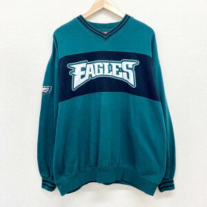 US古着 NFL フィラデルフィア・イーグルス Philadelphia Eagles スウェット シャツ トレーナー チームロゴ 刺繍 サイズ：メンズ XL ビッグサイズ グリーン×ブラック あす楽対応【中古】