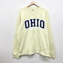 GEAR big cotton スウェット シャツ 前V トレーナー OHIO カレッジ ロゴ プリント 長袖 サイズ:メンズ L ライトイエロー 【中古】