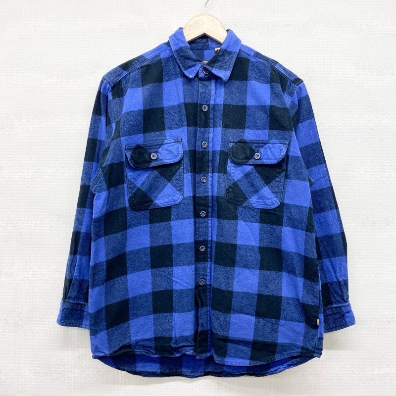 訳あり MOOSE CREEK ヘビー フランネルシャツ ブロックチェック柄 長袖 サイズ:メンズ M ブルー×ブラック 【中古】