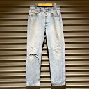 90's USA製 リーバイス Levi's 501 デニム パンツ テーパード クラッシュデニム サイズ：W31 L31.5 アイスブルー【中古】