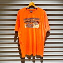 ハーレーダビッドソン HARLEY-DAVIDSON Tシャツ 半袖 ポケット付き ロゴ スカル 両面プリント サイズ:メンズ XL相当 ビッグサイズ オレンジ...