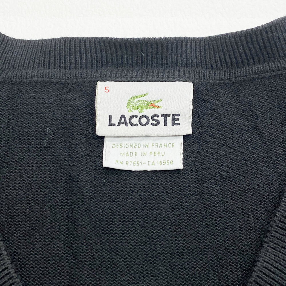 ラコステ LACOSTE コットン ニット セーター Vネック ワンポイント ロゴ ワッペン 長袖 サイズ：5(Men's L位) 後染めブラック 【古着】 古着 【中古】 中古 mellow 【あす楽対応】【古着屋mellow楽天市場店】