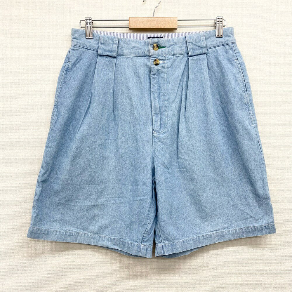 US古着 トミーヒルフィガー TOMMY HILFIGER デニム ショートパンツ 2タック サイズ:W32 ライトブルー 【中古】