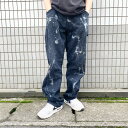 US古着 ディッキーズ Dickies デニム カーペンターパンツ テーパード ブリーチ 後染め LU200RNB サイズ：W37 L34.5 ビッグサイズ ブラック あす楽対応 【中古】