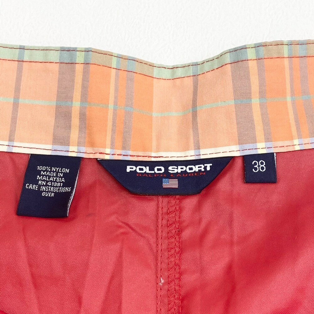 US古着 ポロ スポーツ ラルフローレン POLO SPORT RALPH LAUREN スイム ショートパンツ ボードショーツ ステンシルプリント サイズ：W39 ビッグサイズ レッド 【中古】