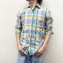 【今ならお得★ポイント10倍】US古着 ジェイシーペニー JC Penney ロングスリーブシャツ マドラスチェック柄 サイズ:メンズ S グリーン×イエロー×...