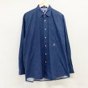 US古着 トミーヒルフィガー TOMMY HILFIGER ロングスリーブシャツ 長袖 ピンドット柄 ロゴ 刺繍 サイズ:メンズ M ネイビー 【中古】