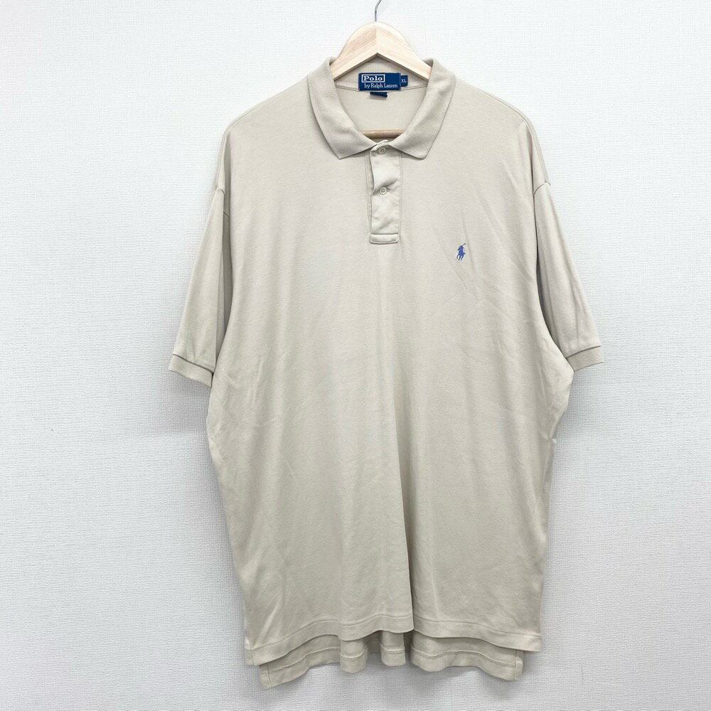 US古着 ポロ ラルフローレン Polo by Ralph Lauren コットン ポロシャツ 半袖 ポニー 刺繍 サイズ:メンズ XL ビッグサイズ ベージュ 【中古】