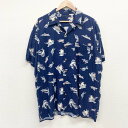 古着 TOMMY HILFIGER ハワイアンシャツ レーヨンシャツ オープンカラー 半袖 総柄 釣り 魚 ワンポイント ロゴ 刺繍 メール便対応