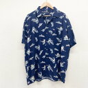 【お買い物マラソン★ポイント10倍】古着 TOMMY HILFIGER ハワイアンシャツ レーヨンシャツ オープンカラー 半袖 総柄 釣り 魚 ワンポイント ロゴ 刺繍 メール便対応