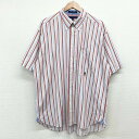 【今がお得★ポイント10倍でゲット】US古着 トミーヒルフィガー TOMMY HILFIGER ボタンダウンシャツ 半袖 マルチストライプ柄 ワンポイント エン...