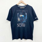 ★30%オフ クーポン 4/30 14時まで★US古着 NFL ナイキ NIKE Tシャツ 半袖 スーパーボウル 2014 SUPER BOWL SEAHAWKS VS BRONCOS スウッシュロゴ プリント サイズ：メンズ L ブラック あす楽対応【中古】