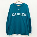 ★30 オフ クーポン 4/30 14時まで★US古着 NFL フィラデルフィア イーグルス Philadelphia Eagles ロンT 長袖 Tシャツ チームロゴ プリント サイズ：メンズ XL相当 ビッグサイズ ブルーグリーン あす楽対応【中古】