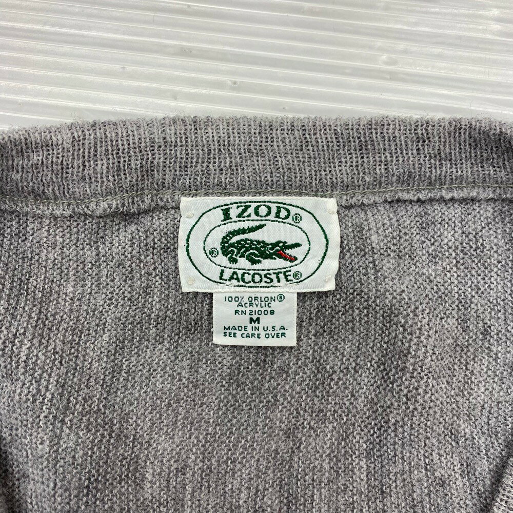 80～90’s アイゾッド ラコステ IZOD LACOSTE アクリル ニット セーター Vネック 無地 MADE IN USA グレー サイズ：M【古着】 古着 【中古】 中古 mellow 【あす楽対応】【古着屋mellow楽天市場店】