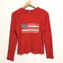 レディース トミー ジーンズ/TOMMY JEANS 星条旗柄 カットソー 長袖 サイズ:Women's S レッド Made in U.S.A【古着】 古着 ...