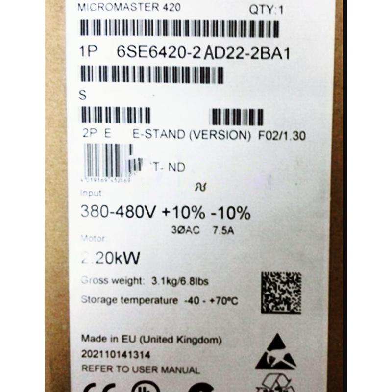 Viy Kiō zSIEMENS V[X Co[^ 6SE6420-2AD22-2BA1 MM420 480V 2.2KW y6ۏ؁z