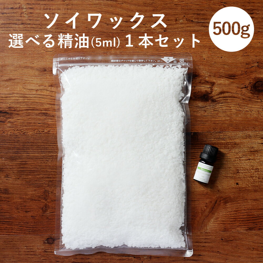 【精油 5ml×1本 セット】ソイワックス 500g アロマキャンドル 素材 ハンドメイド 材料 女性 キャンドルホルダー キャ…