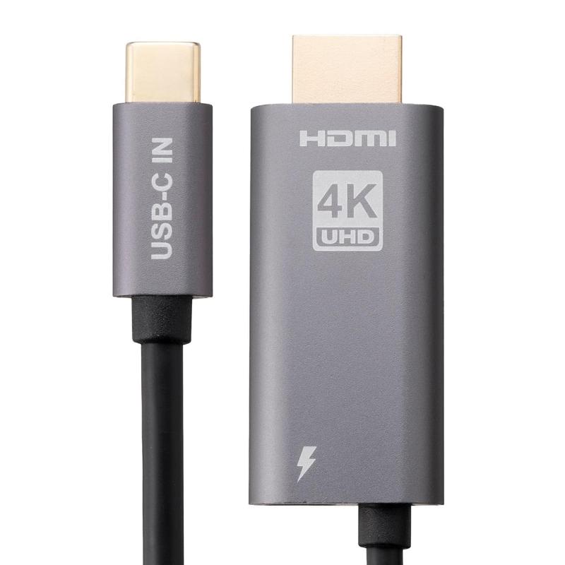 サンワダイレクト USB Type-C HDMI変換アダプタ 4K/60Hz PD100W ケーブル長2m typeC機器対応 スマートフォン タブレットHDR ブラック 500-KC044