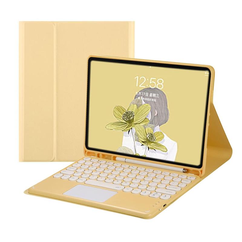 iPad bluetoothキーボードケース タッチパッド搭載 丸型キー 手帳型カラーキーボードケース 分離式 apple pencil収納 スタンド機能 薄型 全面保護 お洒落