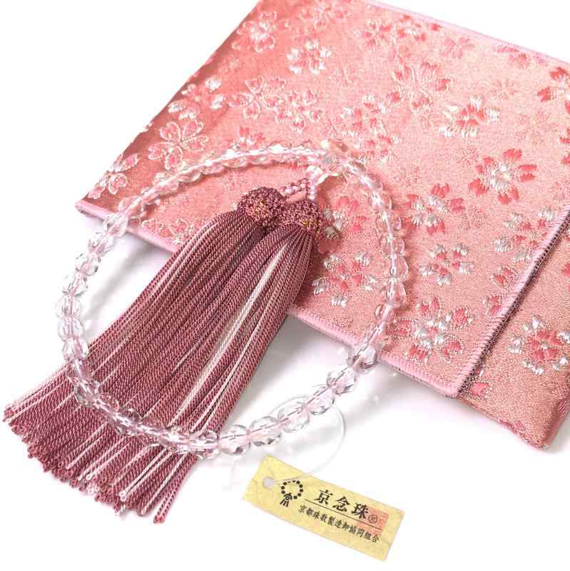 漆ぷろだくと 数珠【高級 数珠袋付き】女性用 切子硝子 全ての宗派でお使い頂けます【京都珠数製造卸協..