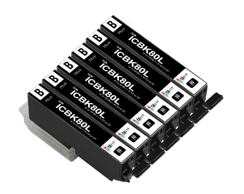 エプソン インクカートリッジ 80L 互換 IC6CL80L BK ICBK80Lブラック 6本セット とうもろこし 対応機種:EP-807AW / EP-808AW / EP-707A / EP-708A / EP-777A / EP-807AB/AR