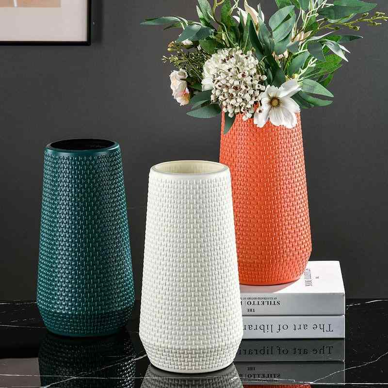 花瓶 大型 シンプル プラスチック 陶器風 北欧 ドライフラワー 生花用 挿し容器 フラワーアート 花器 インテリア 装飾品 軽量 モダン ホームデコ