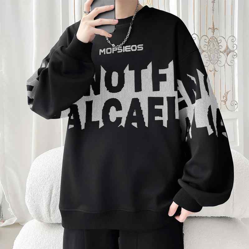 メンズ スウェット クルーネック フードレス パイナップルチェック柄 フィット プルオーバー トップス 春秋 カジュアル 普段使い 快適