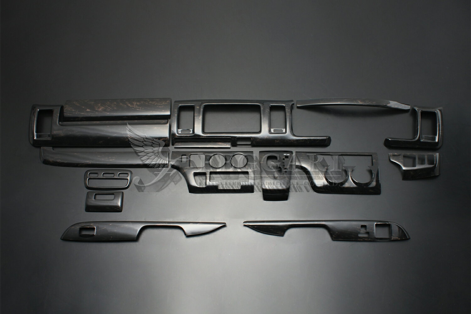 ハイエース/レジアスエース 200系(TRH2##/GDH2##/KDH2##) 1-3型 標準ボディ マホガニー調黒木目 15ピース 3D立体 インテリアパネル 高品質 / フェガーリ FEGGARI ルナ インターナショナル LUNA