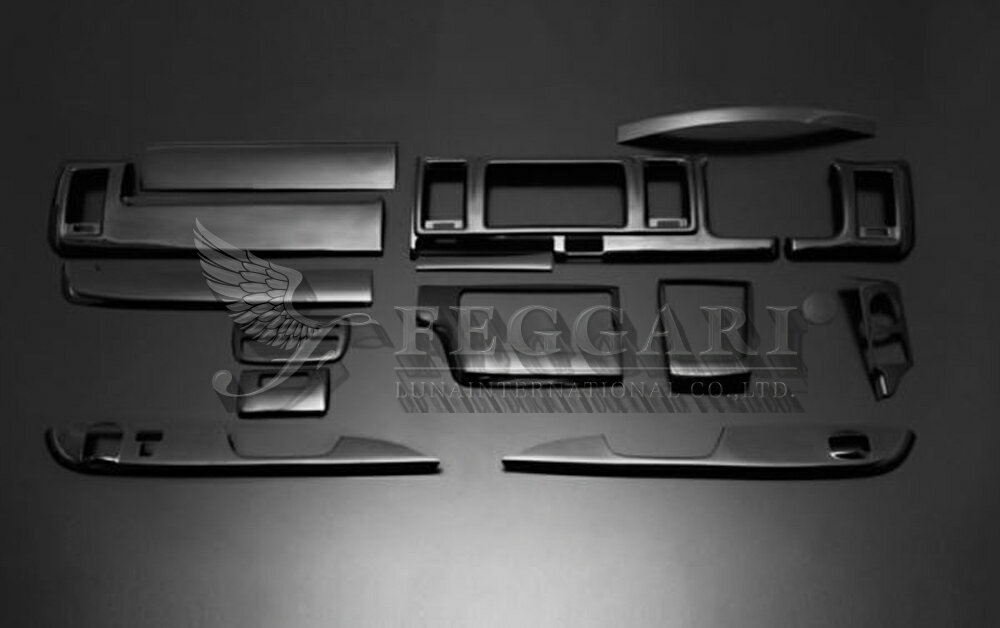 ハイエース/レジアスエース 200系(TRH2##/GDH2##/KDH2##) 4型以降 コミューター用 ピアノブラック 15ピース 3D立体 インテリアパネル 高品質 / フェガーリ FEGGARI ルナ インターナショナル LUNA