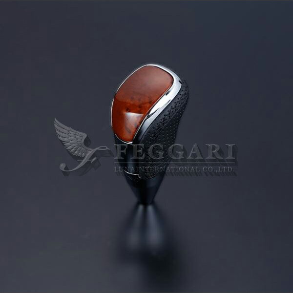 FEGGARI 汎用シフトノブ(STV110EBKL) 茶木目 x ブラックユーロステッチ Vタイプ ロング 適合サイズ:M8x1.25 ハイエース 1-7型/...