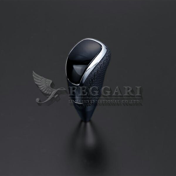 FEGGARI 汎用シフトノブ(STV126EBKL) ピアノブラック x ブラックユーロステッチ Vタイプ ロング 適合サイズ:M8x1.25 ハイエース 1...