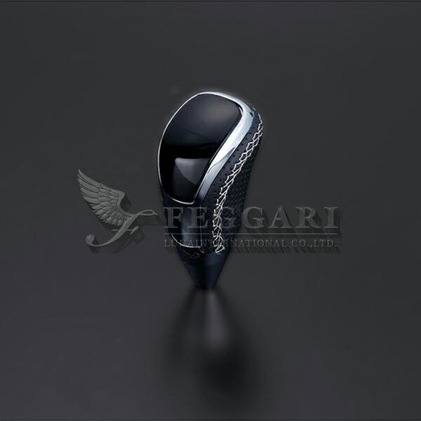 FEGGARI 汎用シフトノブ(STV126ESIL) ピアノブラック x シルバーユーロステッチ Vタイプ ロング 適合サイズ:M8x1.25 ハイエース 1...