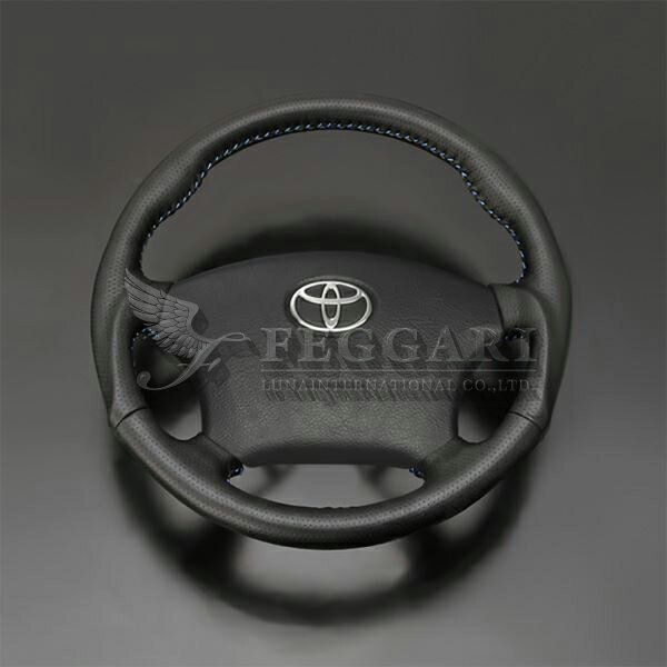 ノア・ヴォクシー 60系(AZR60G/65G) 後期用 ダークグレーレザー x ブルーステッチ ガングリップ ウッド パンチング本皮調レザーステアリング 高品質 / フェガーリ FEGGARI LUNA