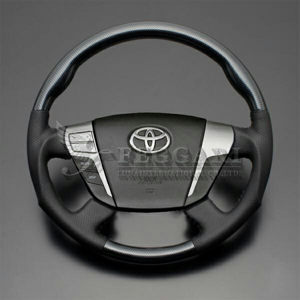 クラウン 200系 ブラックカーボン調 x ダークグレー ガングリップ ウッド パンチング本皮調レザーステ..