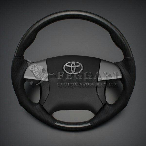カローラアクシオ 140系 黒木目 x ダークグレー ガングリップ ウッド パンチング本皮調レザーステアリング 高品質 / フェガーリ FEGGARI LUNA