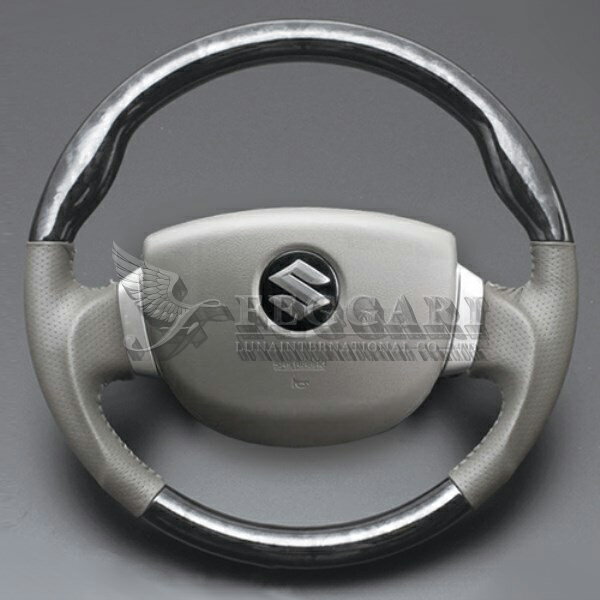 スクラムワゴン DG64W系 黒木目 x ベージュ ガングリップ ウッド パンチング本皮調レザーステアリング 高品質 / フェガーリ FEGGARI LUNA