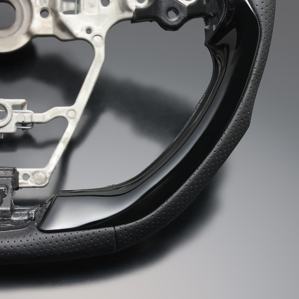 FEGGARI ハリアー 80系(MXUA80/MXUA85) ウッド＆レザーステアリング(純正交換) ピアノブラック x PVCレザー(ダークグレー) x シルバー ユーロステッチ / LS229 フェガーリ