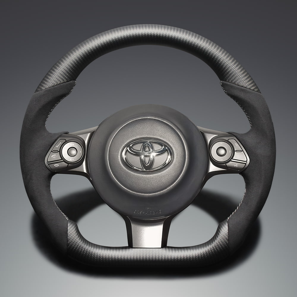 FEGGARI ヴィッツGRMN 130系(NCP131) アルカンターラ & リアルカーボン ステアリング(純正交換) マット塗装 シルバー ユーロステッチ / LS243 フェガーリ