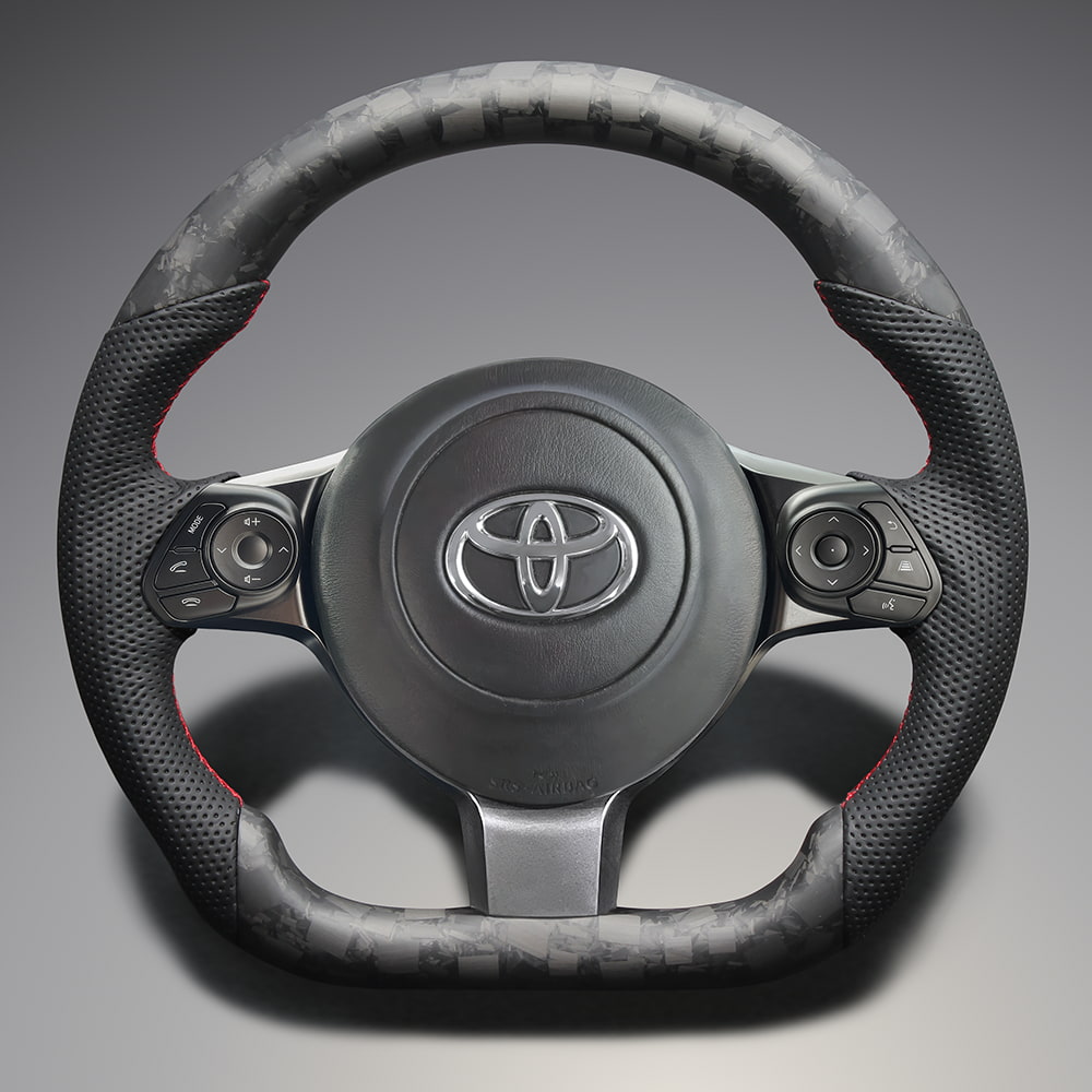 FEGGARI GR86/BRZ ZN6/ZD6後期 本革 & フォージッドカーボン ステアリング(純正交換) マット塗装 レッド ユーロステッチ / LS244 フェガーリ