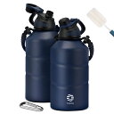 【送料無料】FJbottle 水筒 1.9リットル 真空断熱 直飲み スポーツジャグ(ストラップ付き) 1.9L 1900ml スポーツボトル ポーツ飲料対応 大容量 持ち運び マグ ボトル 広口 洗いやすい ステンレスボトル 洗浄用スポンジ付き 運動 部活 アウトドア 大人 登山 旅行用 LKG-1900