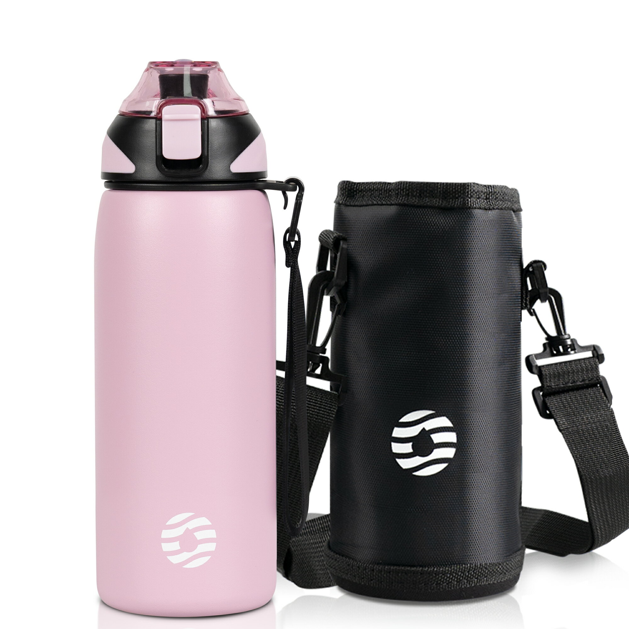 【送料無料】FJbottle 水筒 600ml 真空断熱 ワンタッチ スポーツボトル 0.6Lリットル 保温 保冷 スポーツ飲料対応 広口 洗いやすい ステンレスボトル 水筒カバー 洗浄用スポンジ付き 女の子 男の子 おしゃれ 大人 子供 SFG-600