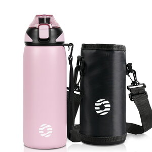 【送料無料】FJbottle 水筒 600ml 真空断熱 ワンタッチ スポーツボトル 0.6Lリットル 保温 保冷 スポーツ飲料対応 広口 洗いやすい ステンレスボトル 水筒カバー 洗浄用スポンジ付き 女の子 男の子 おしゃれ 大人 子供 SFG-600