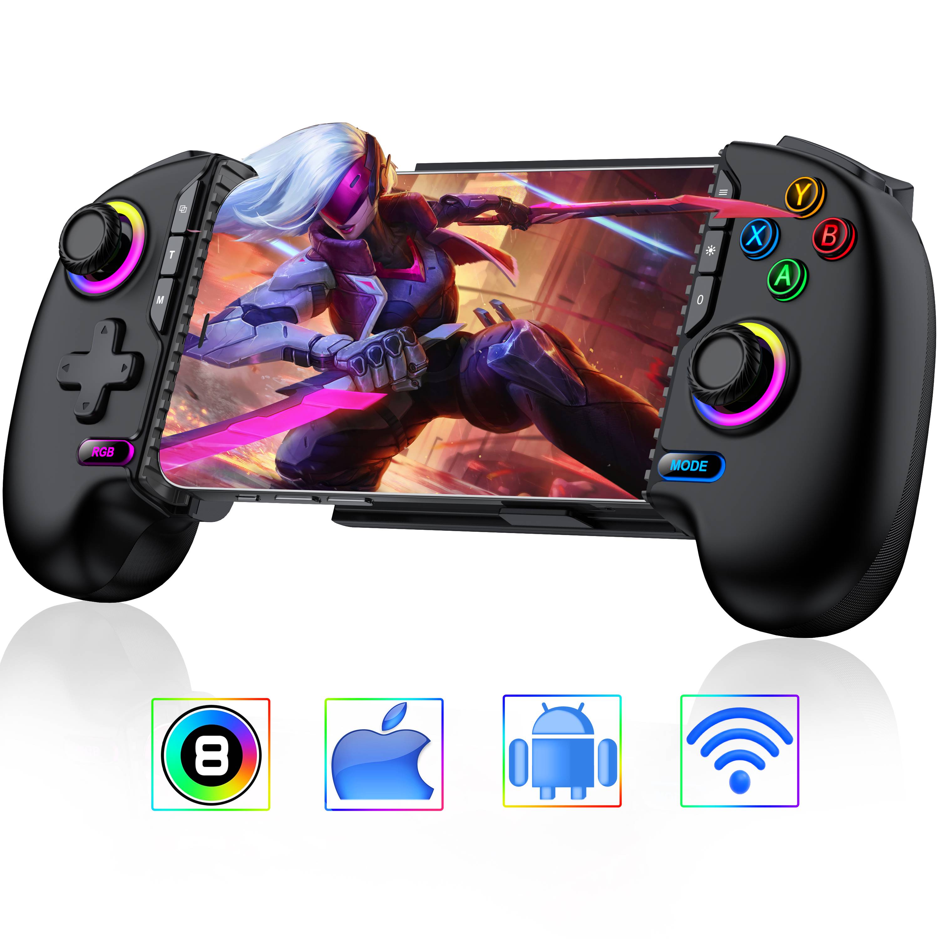 スマホ ゲーム コントローラー モバイルゲーミングコントローラー iOS/Android両用コントローラー ゲームコントローラー Bluetooth ワイヤレス接続 連射 RGB PS Remote Play/xCloud/Stadia/Apple Arcade/MFiゲームなど対応 低遅延 一年保証