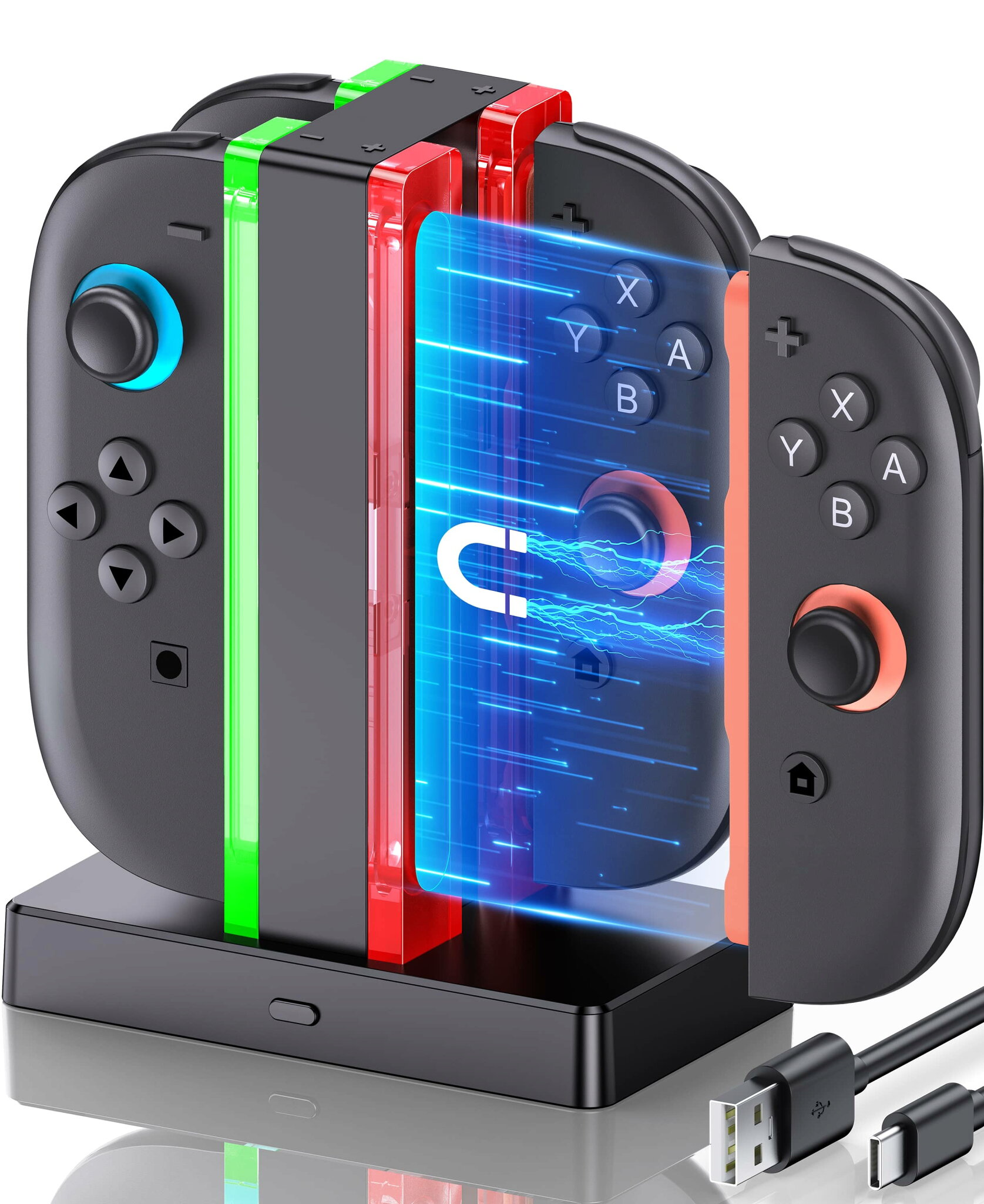 Switch2 アクセサリー 4in1充電ステーション BEBONCOOL 充電スタンド ジョイコン用 Switch 2 充電 周辺機器 ライト搭載 充電収納 一体型 多機能充電器 4台同時充電可能 Type-cアダプター 急速充電 スイッチ 充電ホルダー Switch2に対応 1年保証 送料無料