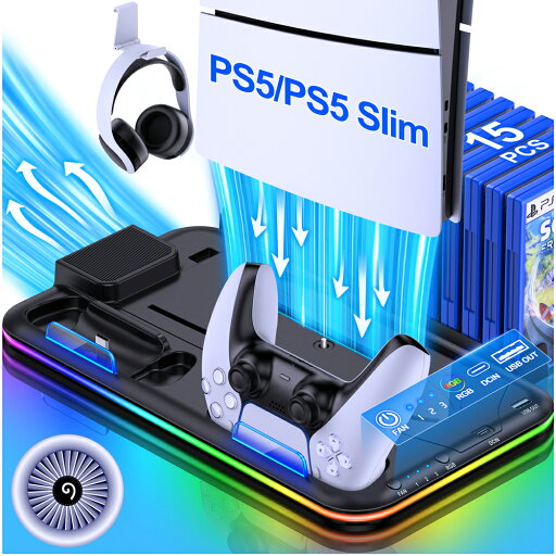 PS5 Silm/PS5 スタンド PS5 Slim冷却ファン PS5/PS5 Silm縦置き 冷却 スタンド PS5/PS5 Silm コントローラー 充電スタンド 2台同時充電 3段階冷却 PS5ディスク-デジタル兼用 充電指示ランプ付 収納 多機能 ネジ付 USBケーブル付 ドックRGBライト PS5 Silm/PS5 スタンド PS5 Slim冷却ファン PS5/PS5 Silm縦置き 冷却 スタンド PS5/PS5 Silm コントローラー 充電スタンド 2台同時充電 3段階冷却 PS5ディスク-デジタル兼用 充電指示ランプ付 収納 多機能 ネジ付 USBケーブル付 ドックRGBライト