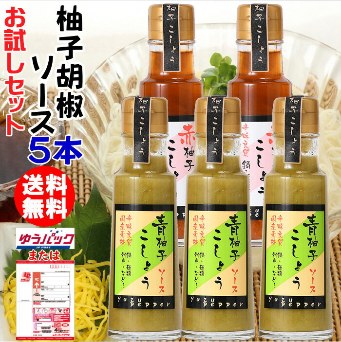 柚子こしょうソース100ml×5本入 日本郵便 小口セット|【送料無料】★ご注文者様宛限定代引不可日時指定不可濃縮ピリ辛タイプ選べる青柚子胡椒赤柚子胡椒新液体ゆず胡椒