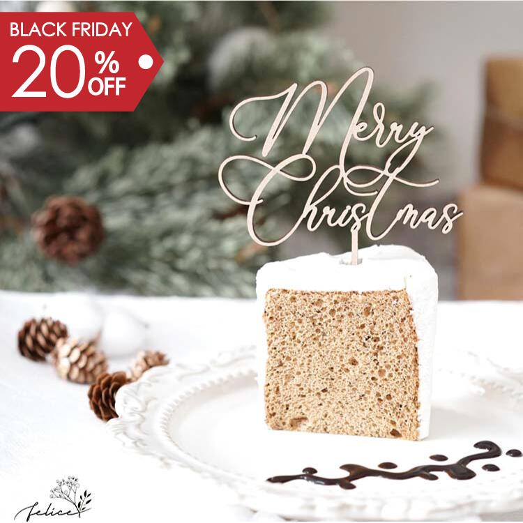 【今だけ20%OFF★BLACK FRIDAY対象★さらにP10倍】ケーキトッパー Merry Christmas 【B】 11cm | 木製 | クリスマス ケーキ おしゃれ ウッド かわいい ギフト 飾り 装飾品 インスタ ブッシュドノエル パーティ イブ　メリー 人気 ギフト プレゼント メリークリスマス