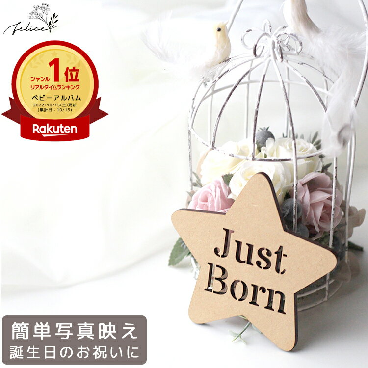 【ポイント3倍！5/11(土)0:00～5/14(火)23:59】Just Born プレート タイプ 星 ★ 木製 ウッドレター 出産 新生児 赤ちゃん 誕生日 お祝い ベビーアルバム おしゃれ かわいい 男の子 女の子 ジャストボーン ニューボーン justborn sns インスタ 飾り付け ガーランド