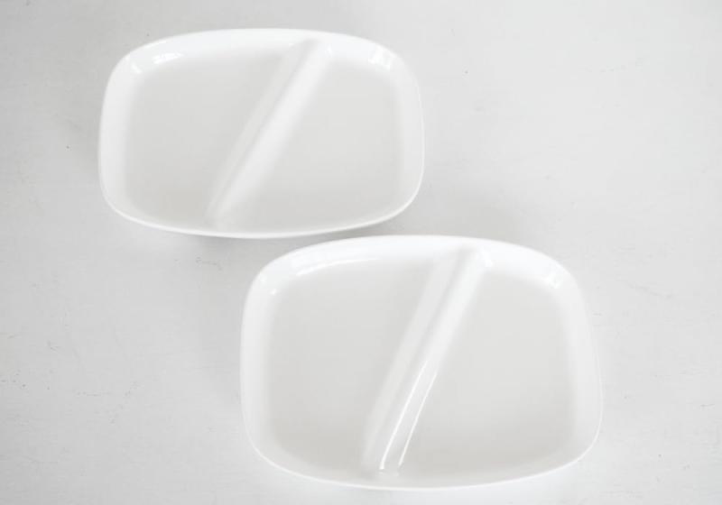 白陶器ランチプレート角2品仕切りプ...